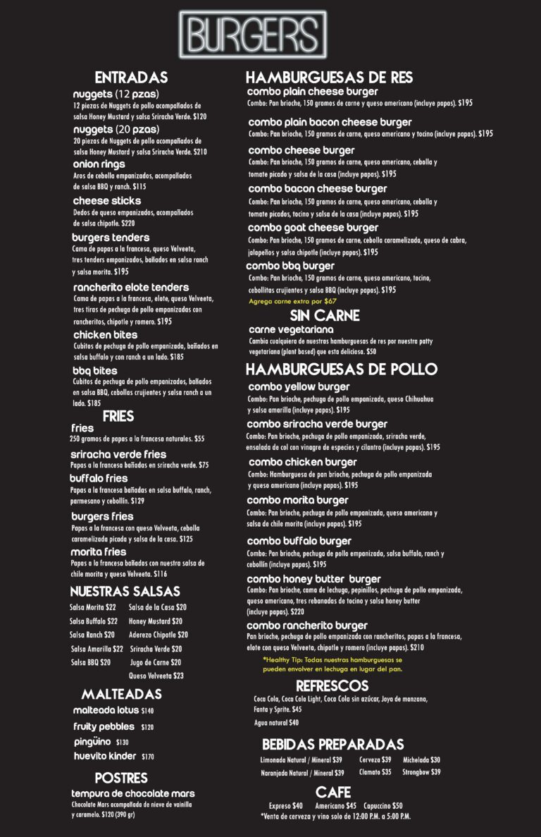Menú CDMX (Polanco) Burgers MX